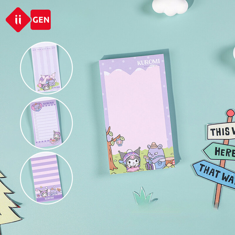 Sanrio Long Sticky Note Pad, Kuromi, Minha melodia, Cinnamoroll, Hello Kitty, Tearable, Livro, Fofos, Desenhos animados