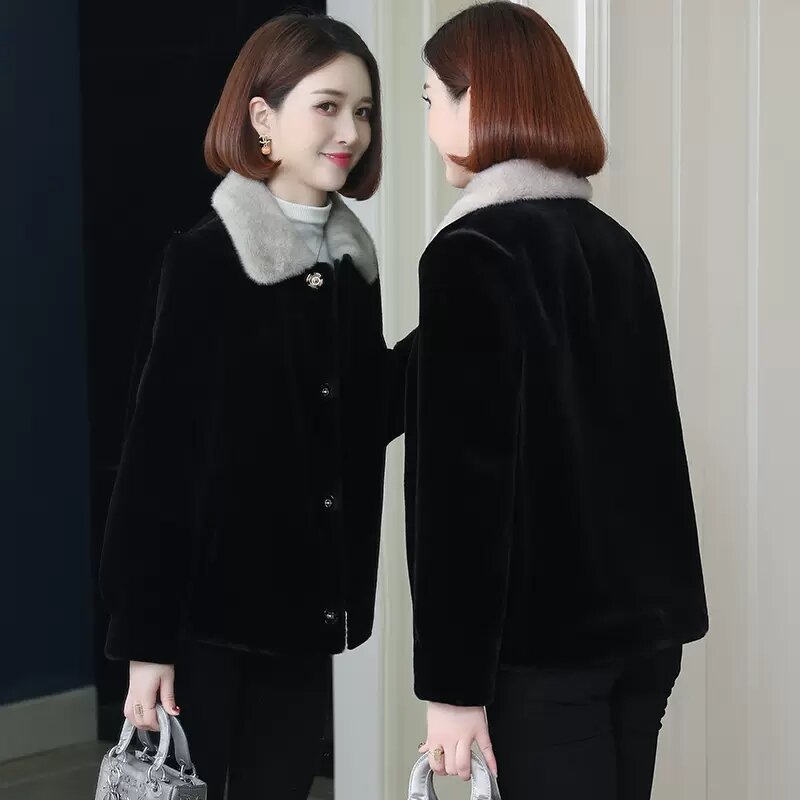 Abrigo de visón integrado de piel sintética para mujer, piel sintética de visón de gama alta a la moda, chaqueta de invierno 3XL, novedad de 2022