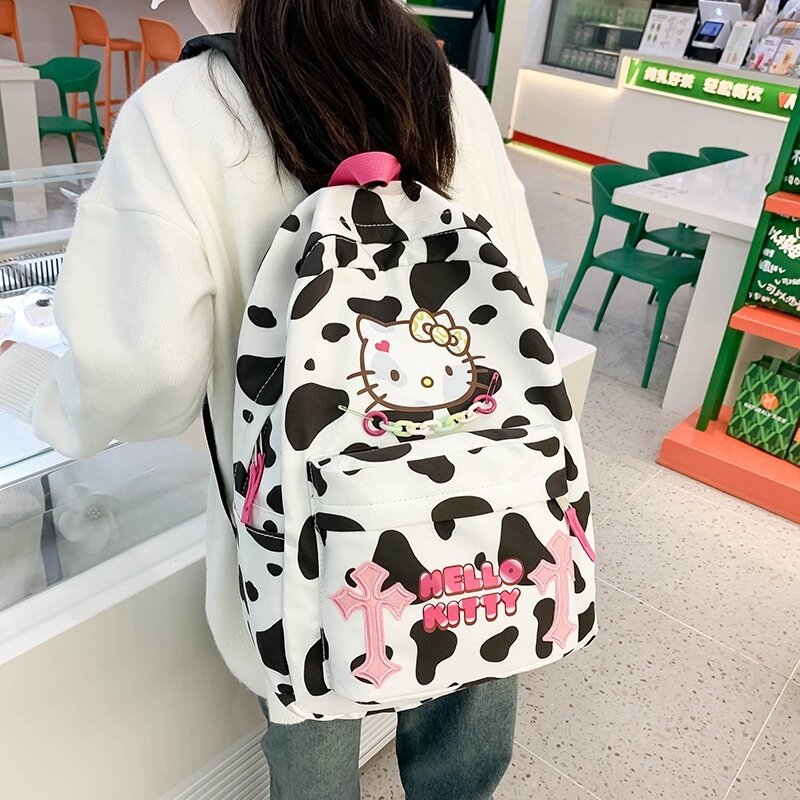 Sanrio Hallo Kitty Y2k Rucksack Frauen Kawaii Cartoon Muster Student Nylon Schul Große Kapazität Reise Schulter Tasche Rucksack