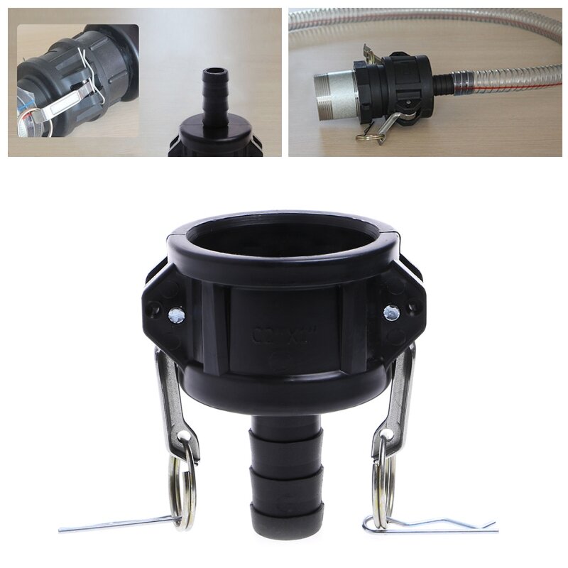 LXAF Fourre-tout IBC de 275 à 330 gallons pour adaptateur de vidange de réservoir Serrure à came de 2 po à tuyau d'arrosage de 1