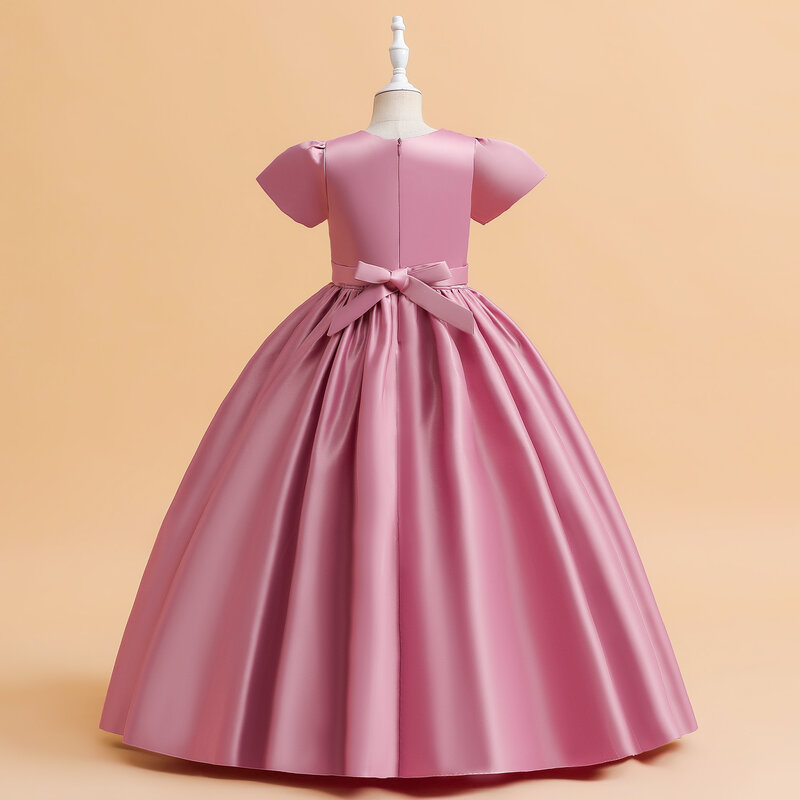Robe longue en tissu forgé à fleurs pour fille, tenue de princesse pour spectacle de piano pour enfants