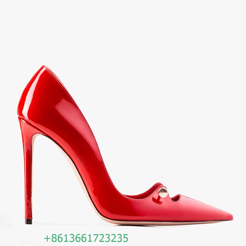Women Sexy Metal Buckle Pumps Pointed Toe Slip On Stiletto High Heels Fashion Shallow Solid Color Shoes Banquet Career Pumps