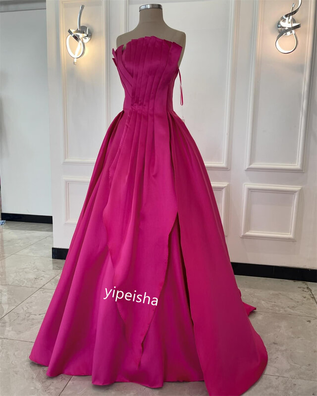 Prom Dress Satin Draped Cocktail Party Ball Gown Strapless Bespoke Occasion Gown Long Dresses Saudi Arabia