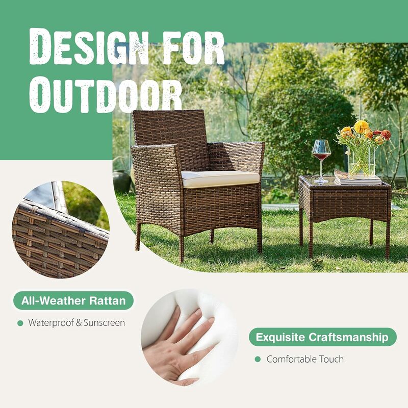 Patio Furniture Set 3/4 Pieces,Wicker Rattan Chairs Set with Soft Cushion for Garden Yard Backyard Lawn Porch Poolside Balcony