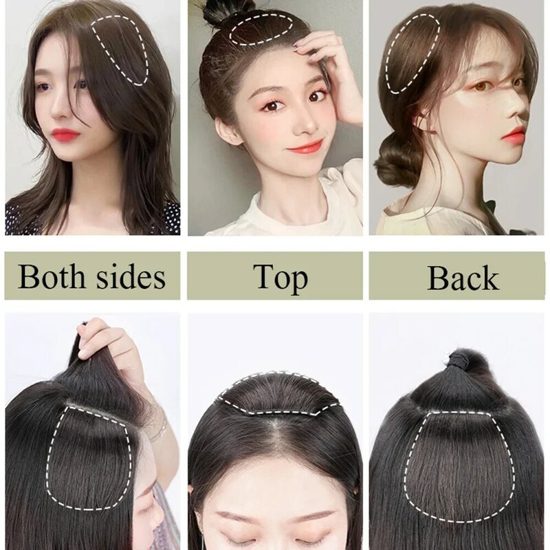Jepit rambut poni alami untuk wanita, klip rambut palsu sintetis pinggiran palsu Natural untuk wanita