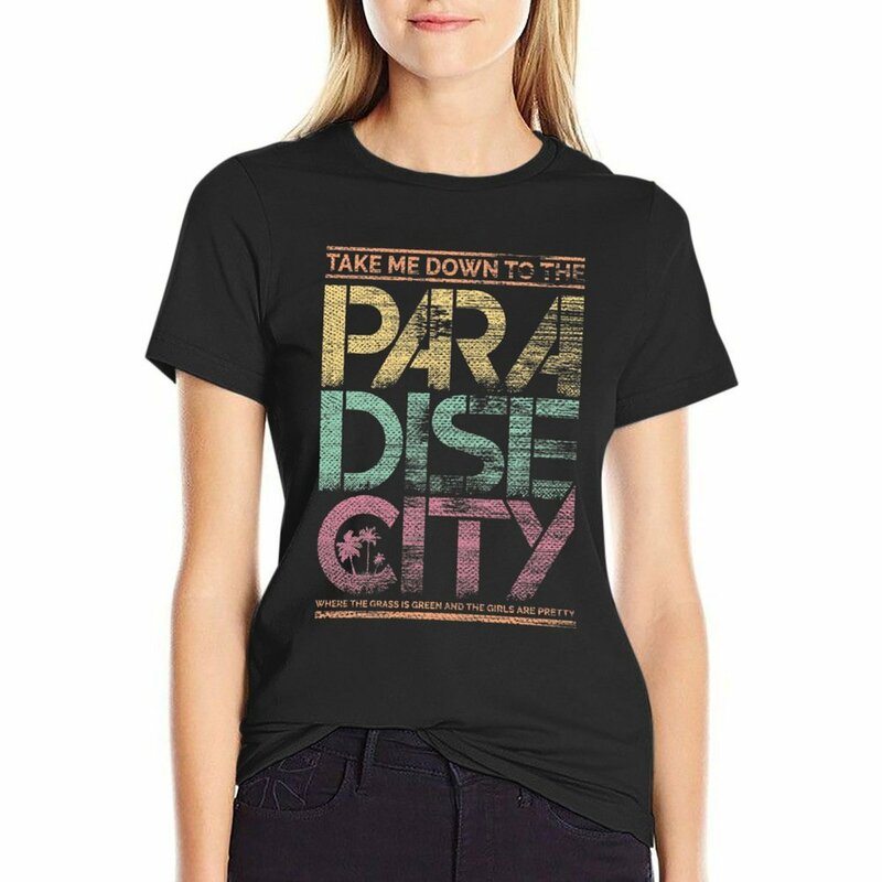 Paradise City-Blusas femininas de verão, camiseta, top, roupas bonitas, 2024