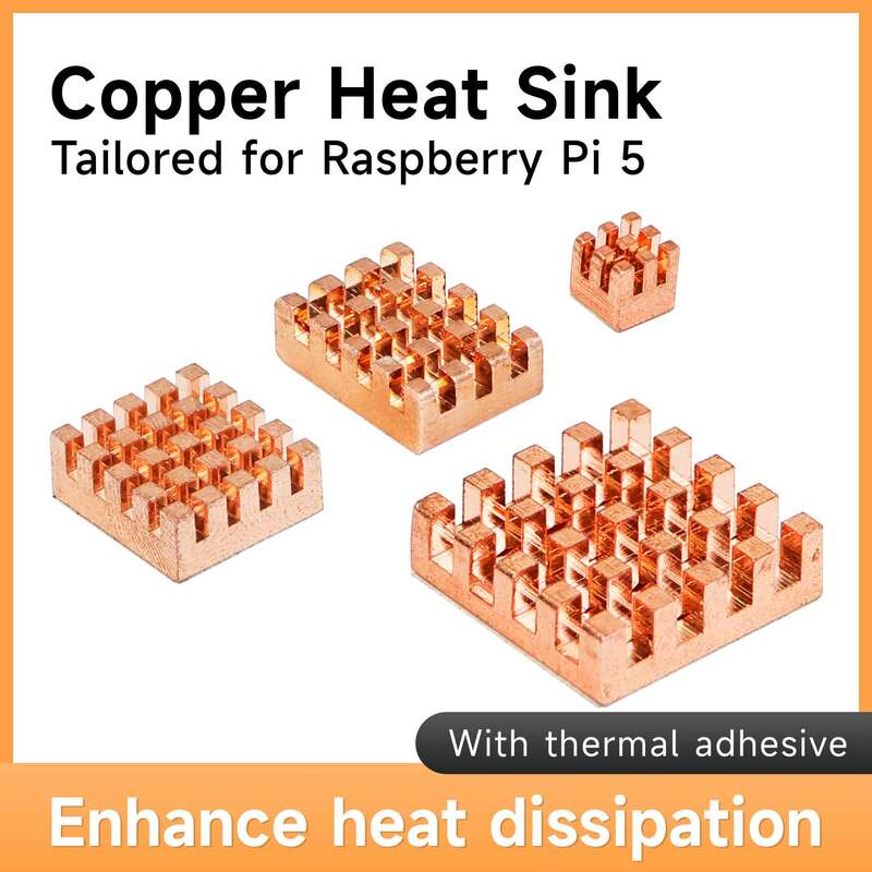 4 Pcs Raspberry Pi 5 Copper Heatsink Passive Cooling Pad Dissipation Radiator with Self-Adhesive For Raspberry Pi 5
