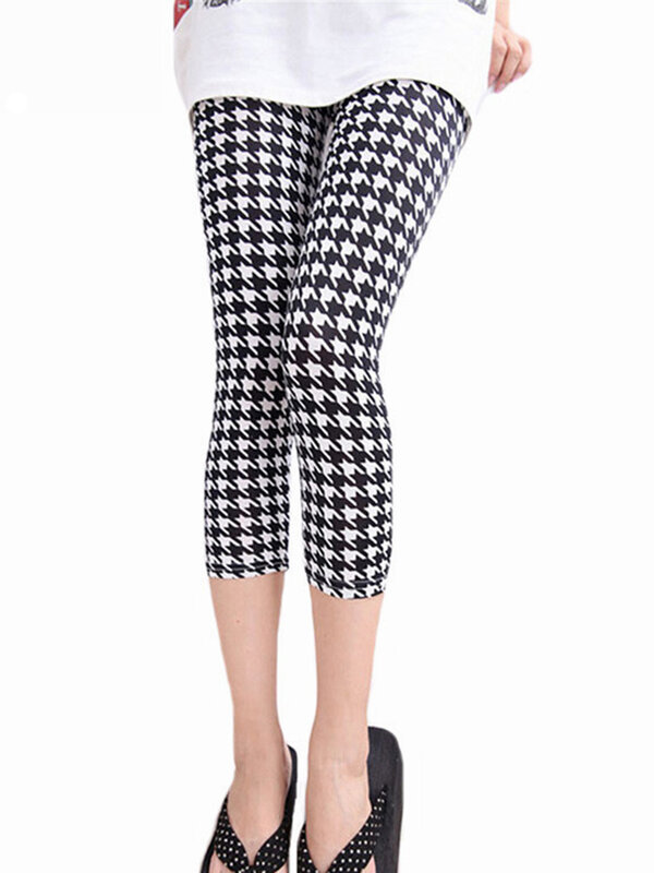 CUHAKCI-Calças estampa floral cintura alta para mulheres, leggings de fitness para senhora, elástico curto, capris de alta qualidade
