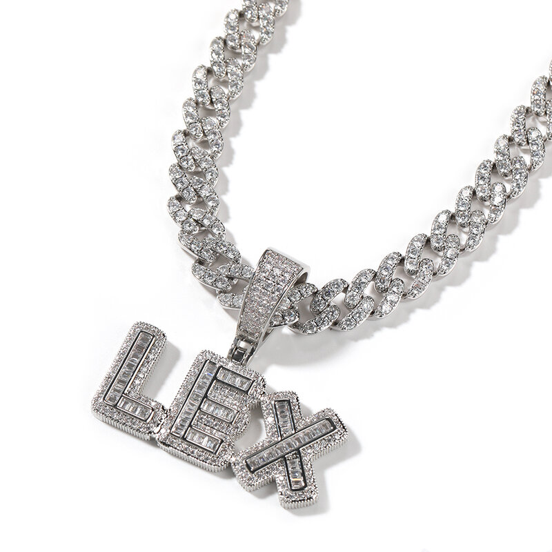 UIWN collana con lettere Baguette personalizzate per donna catena cubana ghiacciata ciondolo con zirconi da uomo con cauzione da 9mm per gioielli regalo di commissione