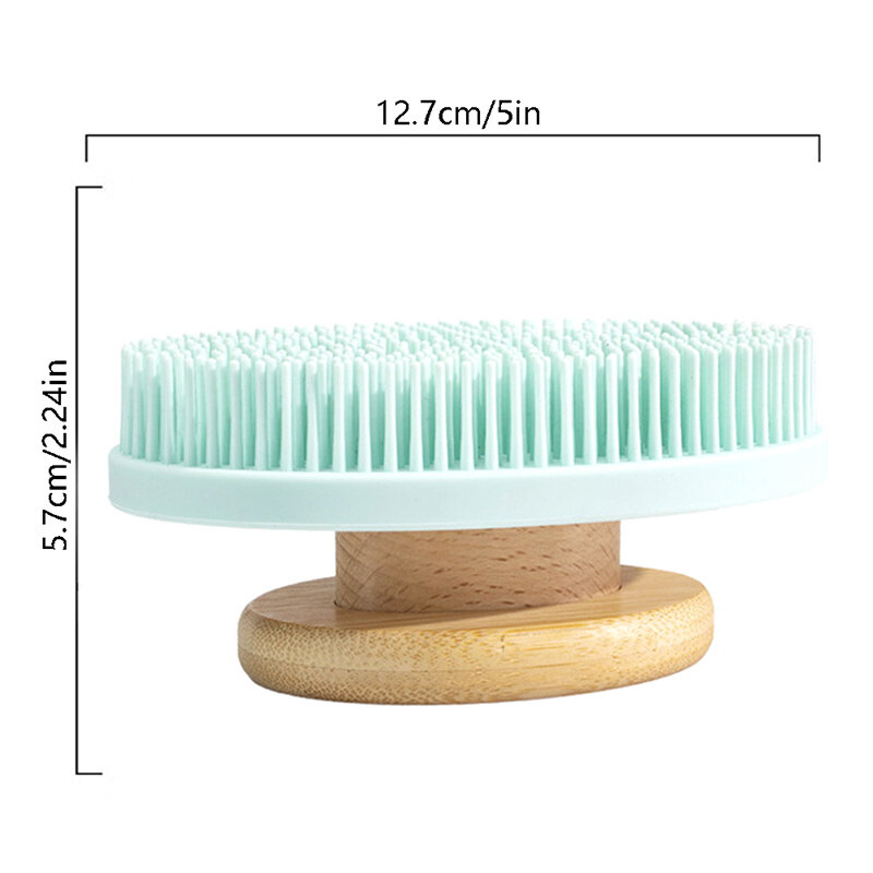 Silicone Brush Head Back Scrubber Shower Brush With Long Wooden Handle Dry Skin Exfoliating Body Massage Cleaning Tool