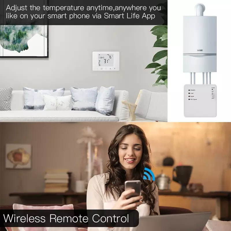 เครื่องควบคุมอุณหภูมิอัจฉริยะ WiFi, หม้อต้มก๊าซแบบแขวนผนังตัวควบคุมอุณหภูมิความร้อนทำงานร่วมกับ Alexa Google Home
