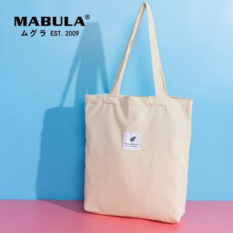 MABULA-Bolso de mano de pana informal para mujer, bolsa de compras suave ecológica, bolso de almacenamiento plegable para comestibles, alta calidad, otoño