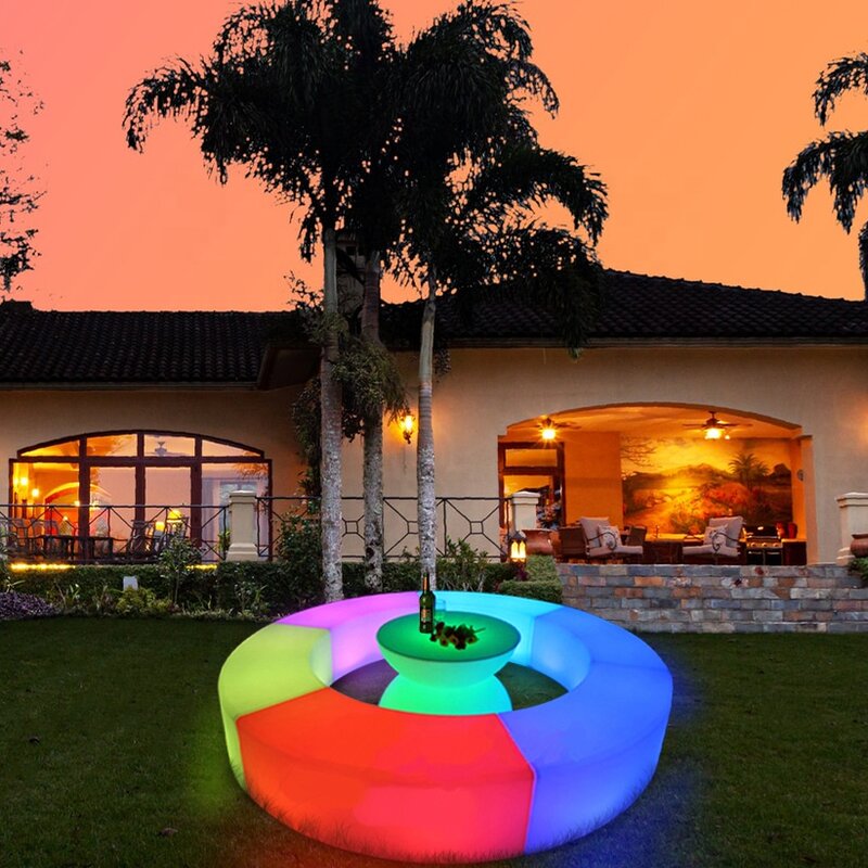 Trending Products#Popular Stool LED Glowing Chair Bar Curved Sofa Stool Suit Waterproof PE Plastic Furniture(6 Sectional Parts)