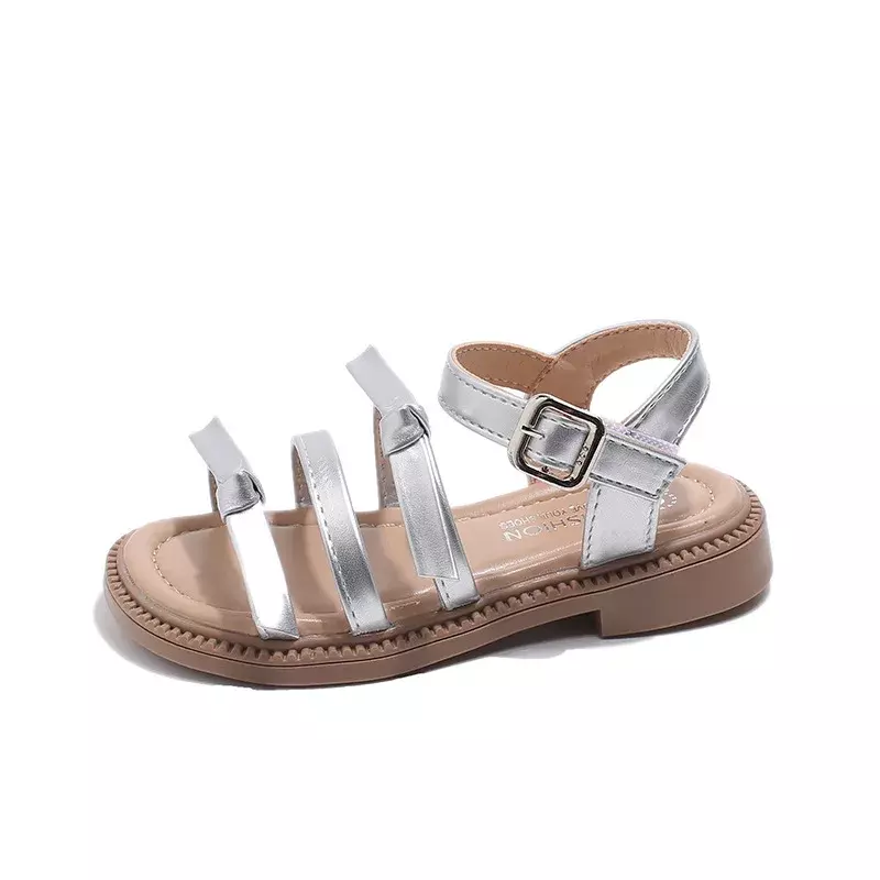 Sandalias planas para niñas pequeñas, zapatos de playa con pajarita, informales, versátiles, de Punta abierta, para verano, 2024