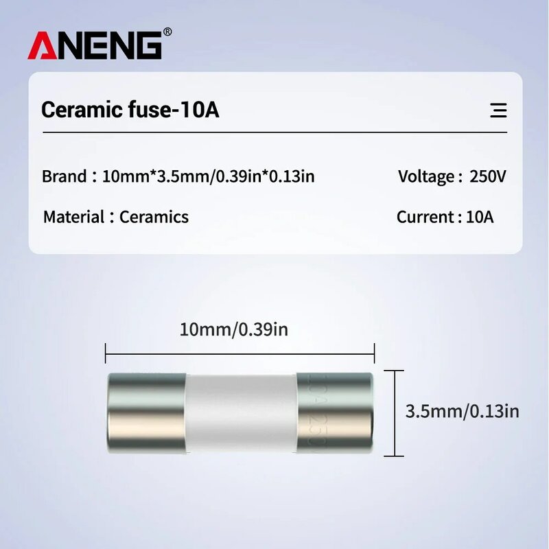 ANENG Ceramic Fuse 600mA 10A 5Pcs each Ceramic Tube Fuse For Multimeter Instrument Ceramic British Plug Fuse