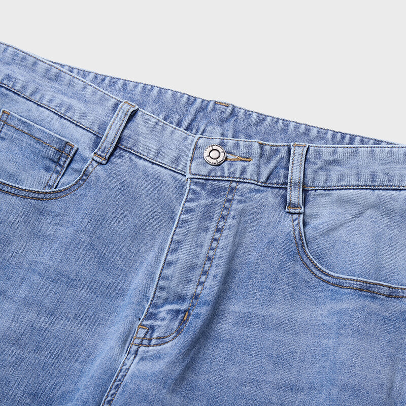 Męskie cztery pory roku duże dżinsy biznesowe w kolorze niebieskim, luźne, proste spodnie z wysokim marka jakości jeansy
