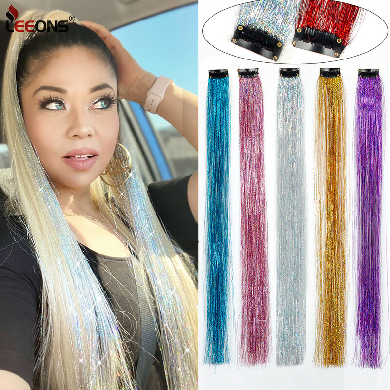 Sparkle Shiny Hair Tinsel Rainbow Silk Hair Extensions Clip In Hair Extensions For Women Sparkle Hair Extensions Heat Resistant