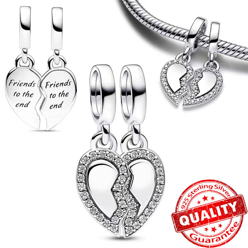 Real 925 Sterling Silver Infinity Double Love Heart Split Charm Fit Moment Bracelet Women Original Necklace Pendant Jewelry