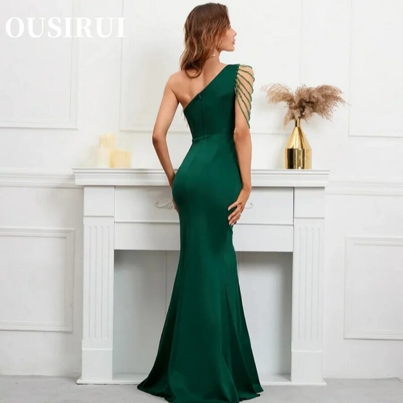 OUSIRUI Women Sexy Slit Long Prom Dress Evening Dress One Shoulder Slash Neck Beading Party Maxi Dress Evening Dress 2024