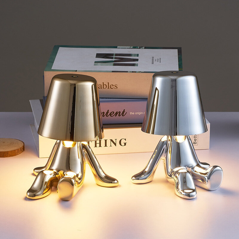 Итальянский Креативный светодиодный светильник "маленький золотой человек", перезаряжаемая атмосферная лампа для спальни, прикроватного с...