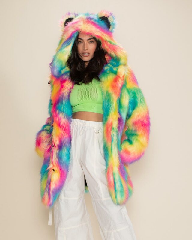 Abrigo de piel sintética personalizado colorido para mujer, abrigo grueso con capucha de alta calidad, otoño e invierno, nuevo