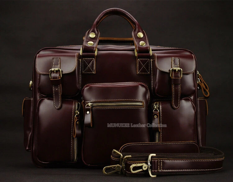 Maleta de couro genuíno para homens, grande bolsa de negócios, sacola, bolsa grande, luxo, italiana, 15 in, frete grátis