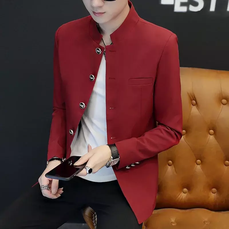 2024-высококачественная мужская деловая Повседневная Высококачественная простая элегантная Модная тонкая куртка в китайском стиле для магазина джентльменов