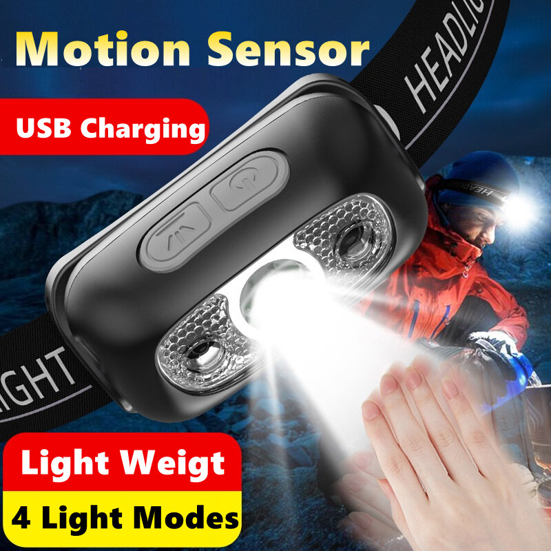 500 Lumen USB ไฟหน้าแบบชาร์จไฟ Motion Sensor LED วิ่งตกปลาไฟหน้าไฟหน้ากันน้ำเซ็นเซอร์อินฟราเรด
