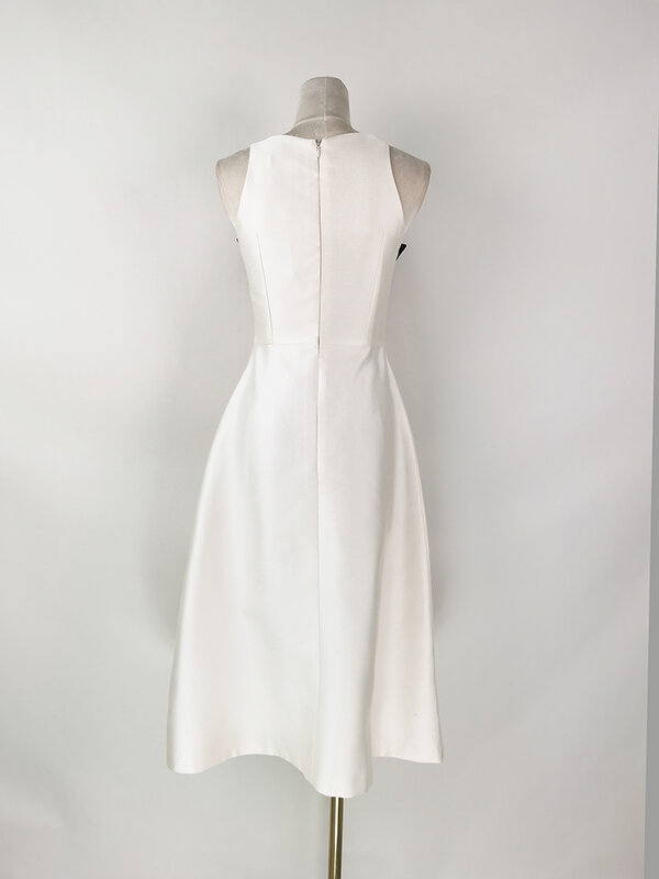 Женское атласное платье без рукавов DEAT, элегантное платье-трапеция с разрезом, цветочным принтом и бантом, модель 13DB1872 на лето, 2024