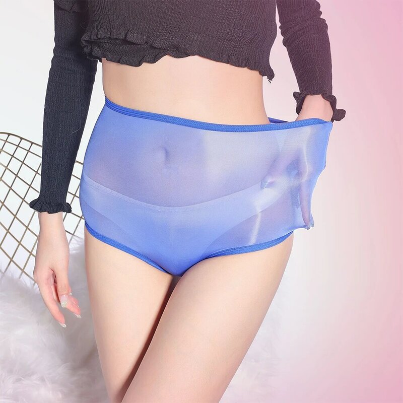 Women Oil Shiny Glossy Underwear Sheer Underpants High Waist Sexy Briefs Elastic Knickers Ladies G-string Thong