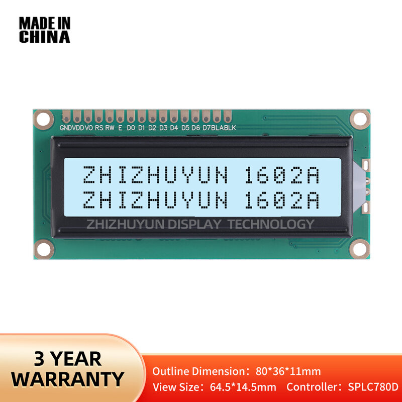 แผ่นฟิล์มสีเทาพร้อมตัวอักษรสีดำ5V 1602A LCM จอ LCD ควบคุมหน้าจอรับประกันคุณภาพ SPLC780D