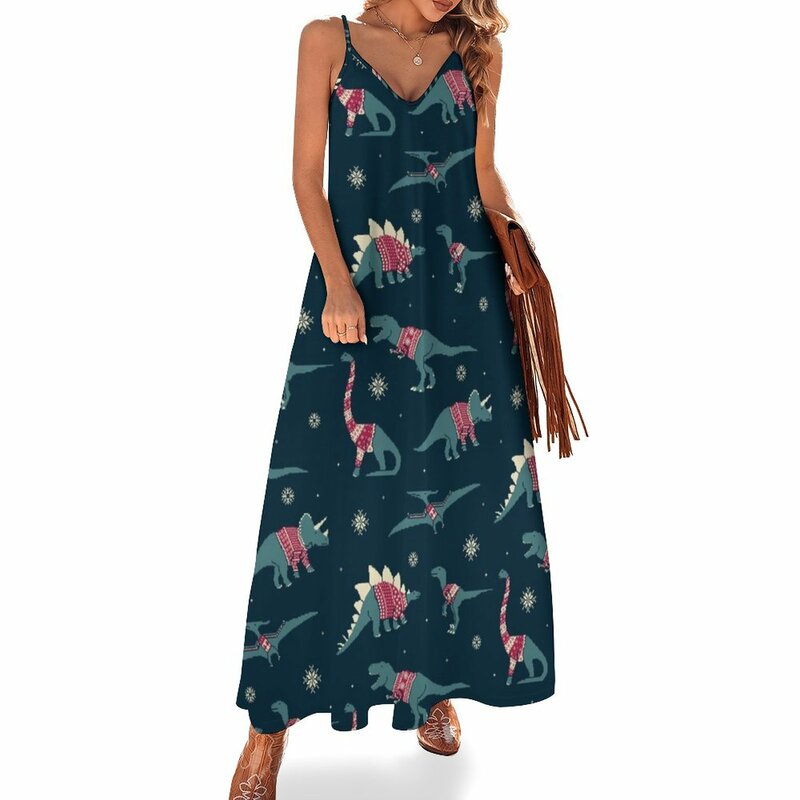 디노스 민소매 원피스 여성 의류, 긴 원피스, 여성 여름 세트 원피스 드레스