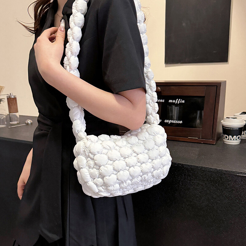 Y2K-Monochrome sacos de ombro de pano macio para mulheres, bolsa crossbody pequena, bolsas e bolsas, design feminino, moda coreana, 2024