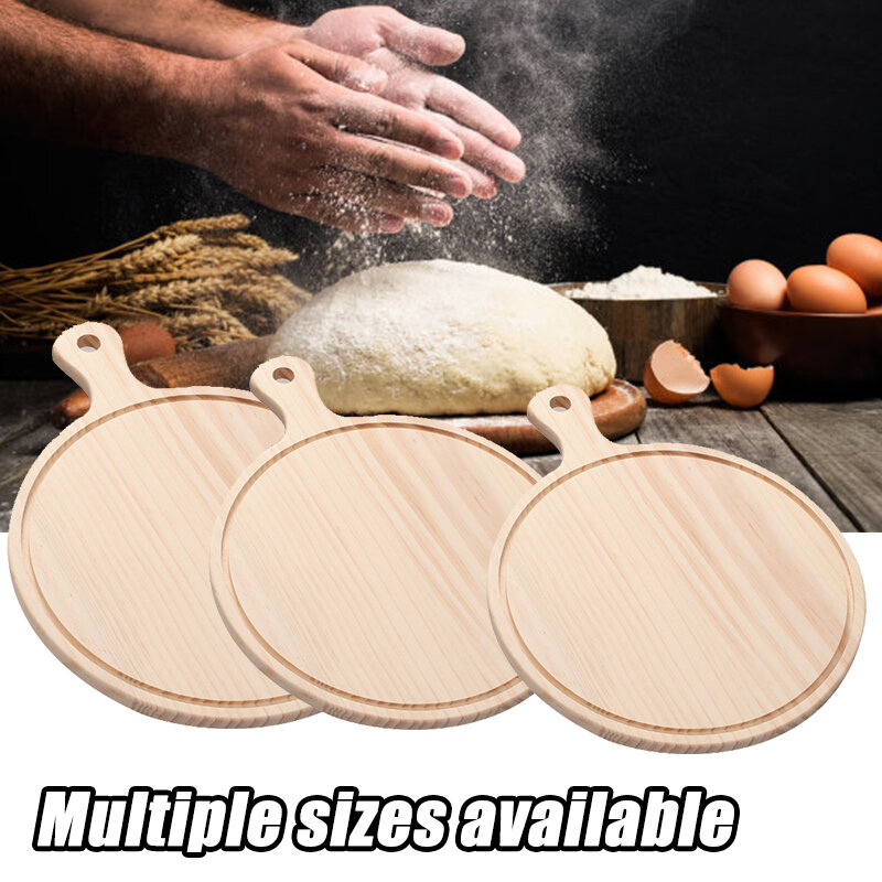 Restaurant Cafe Pizza Plates Round Wooden Kitchenware Handle Bread Tray Food Cutting Board Kitchenware