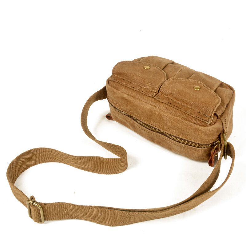 New men's bag, outdoor leisure sports, cross-body water-repellent, oil-wax canvas retro small satchel