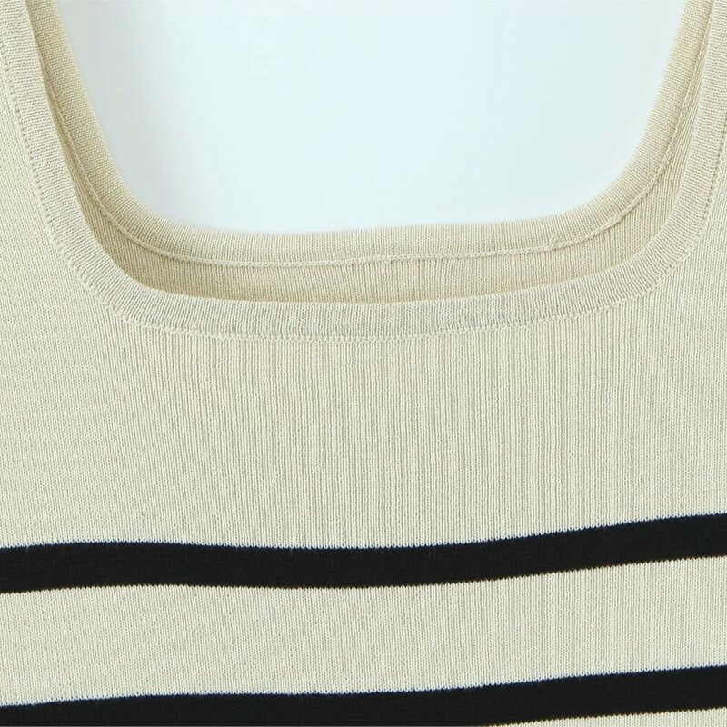 2023 Autumn Good Quality Clothes Women Tank Top Plus Size Square Collar Pinstripe Base Knitted Vest Casual Fashion Curve N8651