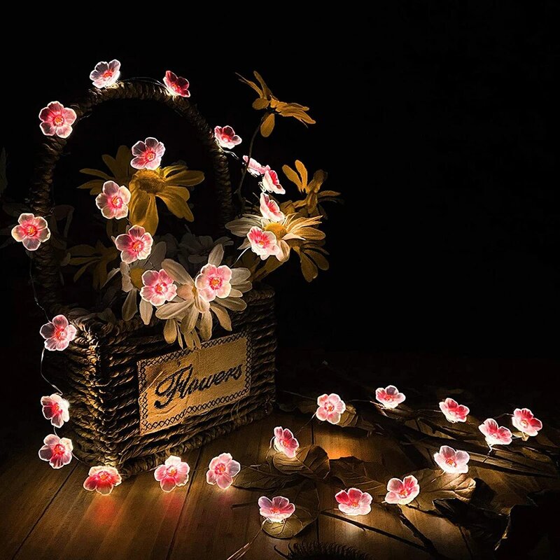 Guirnalda de luces de flor de cerezo para decoración navideña, lámparas de cadena de flores rosas, alimentadas por batería para exteriores, 3M, 30LED