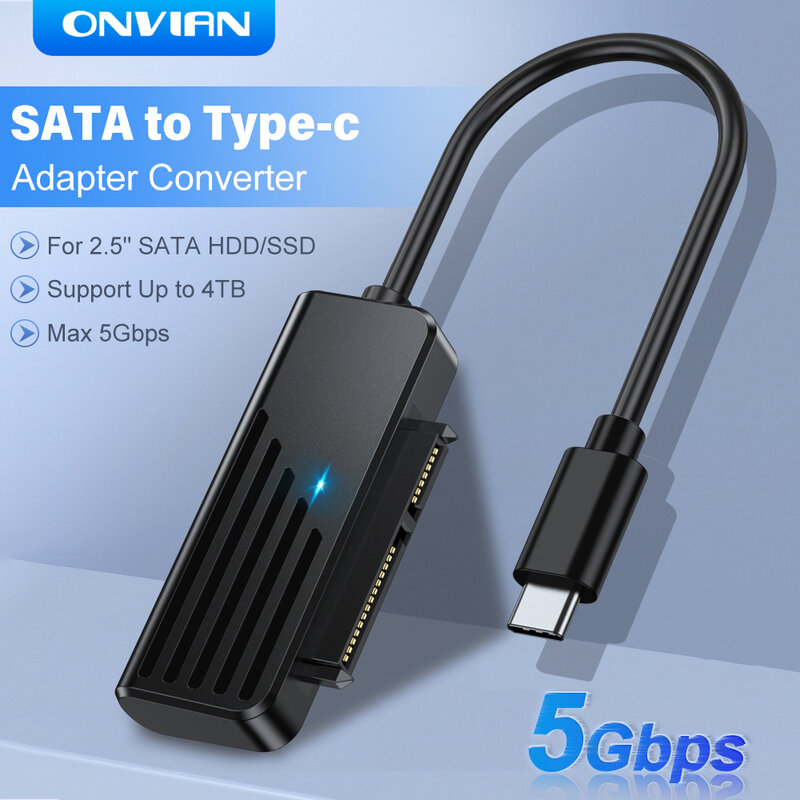 Onvian-Conversor USB C para SATA, 2.5 ", HDD, SSD, Adaptador Tipo-C, 5Gbps, Transmissão Rápida de Dados, Laptop