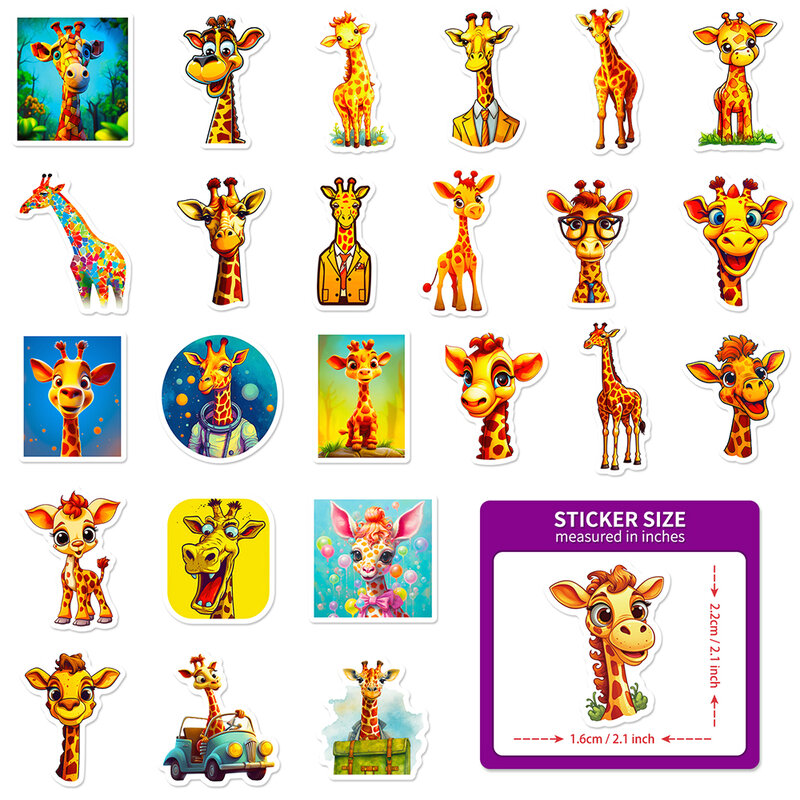 Paquete de pegatinas de jirafa de dibujos animados para niños, calcomanías de decoración de pared para álbum de recortes, equipaje de viaje, portátil, cuaderno, 10/50 piezas
