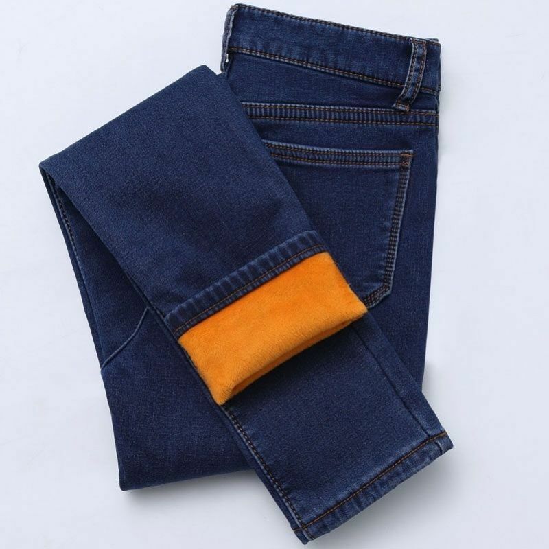 Бархатные зимние брюки, женские повседневные теплые джинсы-карандаш средней длины с поясом, облегающие эластичные джинсовые брюки большого размера с флисовой подкладкой