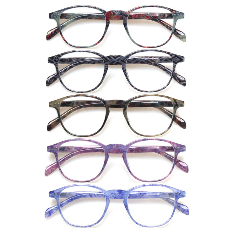 Occhiali da lettura montature stampate alla moda lenti HD Anti-luce blu occhiali da vista leggeri rifrazione + 1.0 ~ 4.0