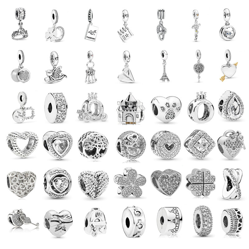 New Original Charm Exquisite Clover Love Pendant Full of Diamond Love Beads Suitable for Original Pandora Women's Jewelry Gifts