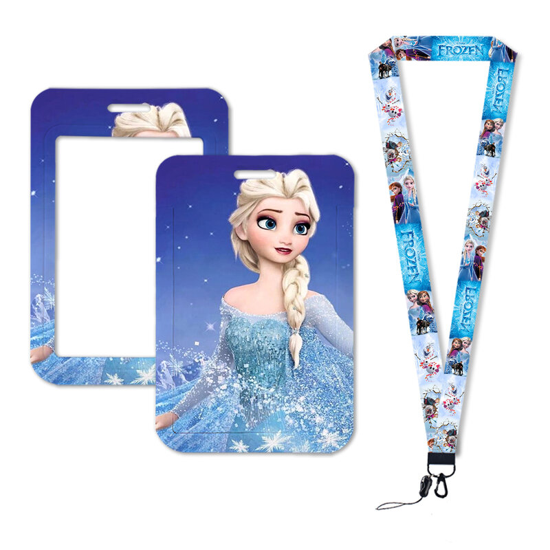 W Cartoon Elsa Anna Frozen Lanyard For Keys ID Credit Bank Card Cover Badge Holder Phone Charm Lanyard Keychain Accessories