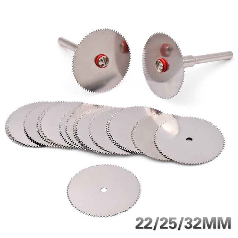 10PCS 22mm/25mm/32mm Wood Saw Blade Disc + 2 X Rod Rotary Shank Mandrel Rotary Cutting Tool For Rotary Tool Accessories