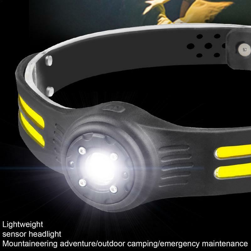 LED Rechargeable Headlamp Lightweight Waterproof Motion Sensor Head Flashlight Portable Head 6 Modes Bright Head Lights