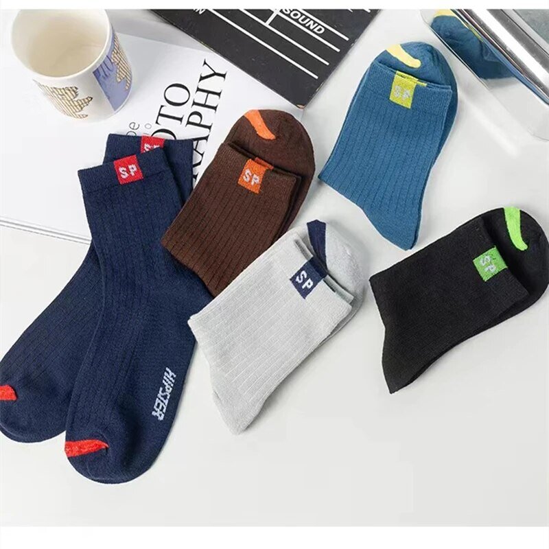 5 Pairs Premium Thickened Business Seasonal Versatile Stylish Mid-calf Socks for Men Anti-odor Mid-calf Athletic Socks