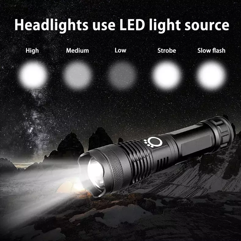 XHP50 potenti torce a LED lanterna da campeggio ad alta luminosità luci forti torcia da esterno lampada a LED di emergenza ricaricabile USB