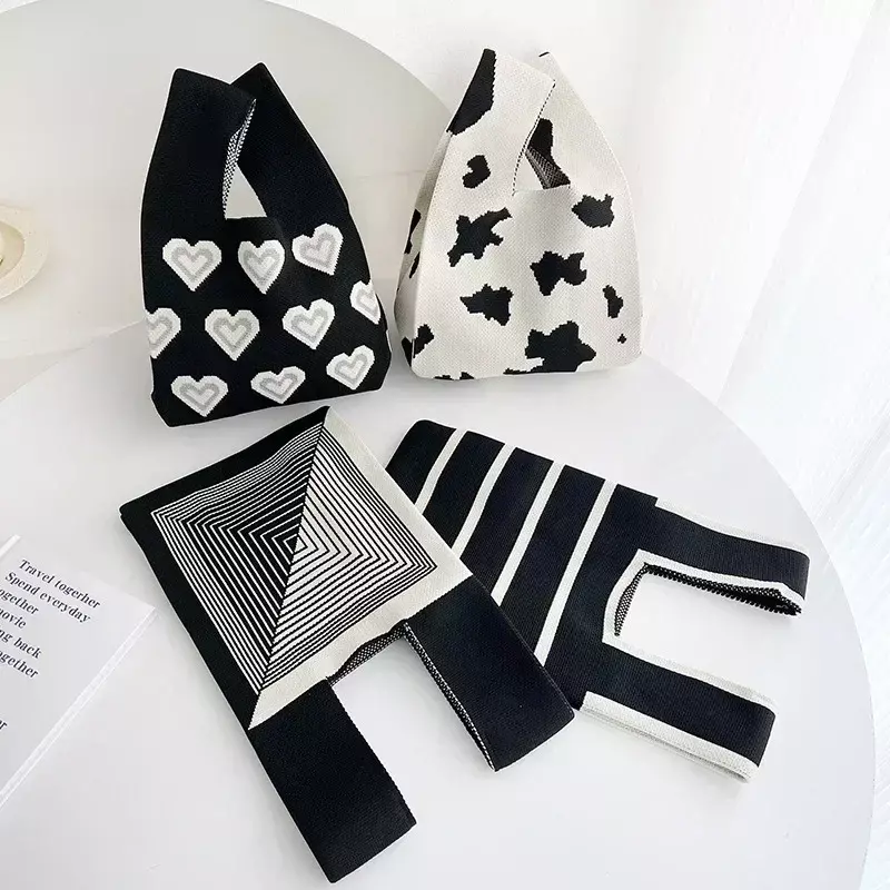 Bolsa xadrez de malha artesanal para mulheres, mini colete, bolsa de pulso, listra larga, bolsa casual, fêmea, TOUB017