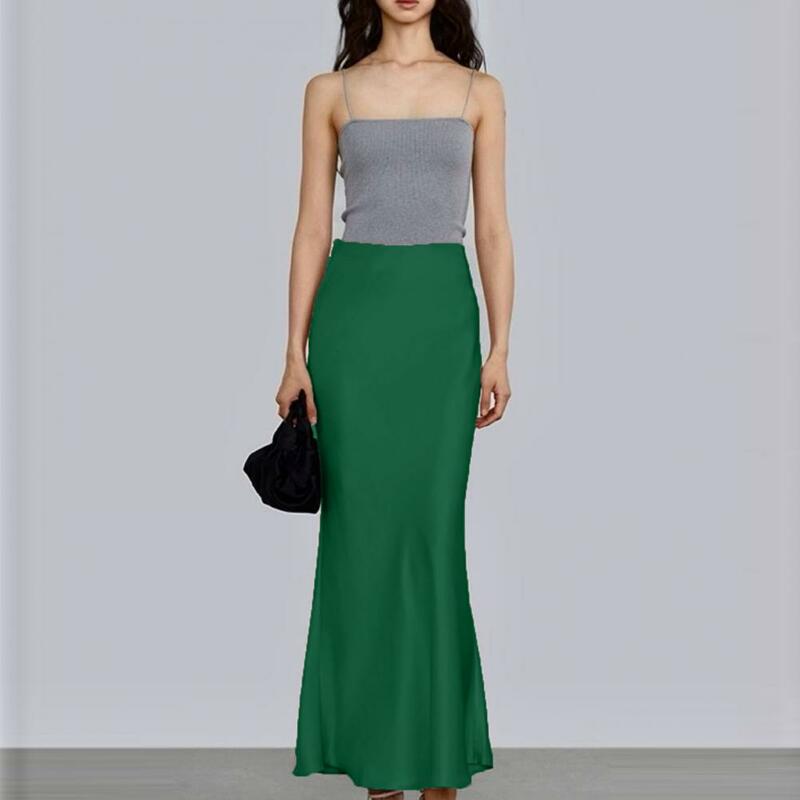 Falda de cola de pez para mujer, falda Maxi de textura sedosa elegante, cintura alta, Color sólido, primavera y verano