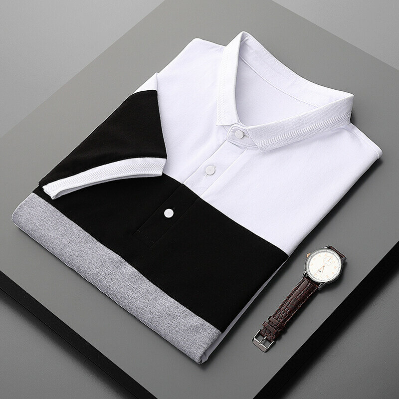 Fashion Lapel Button Spliced Business Polo Shirts Men's Clothing 2024 Summer New Oversized Casual Pullovers All-match Tee Shirt